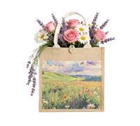 CAZSYSDD Sac fourre-tout personnalisable en jute avec motif floral - Sac de courses réutilisable pour grand-mère, cadeau de grand-mère (Mountain front flowers 37)