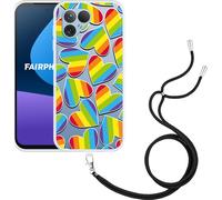 Cazy Chaîne de portable Coque Compatible avec Fairphone 5 Cœurs d'arc-en-ciel