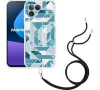 Cazy Chaîne de portable Coque Compatible avec Fairphone 5 Motif marbre bleu