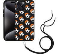 Cazy Chaîne de portable Coque noire Compatible avec iPhone 15 Pro Max Football Ombre orange