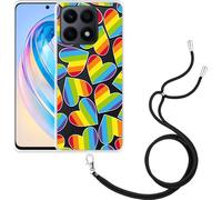 Cazy Chaîne de portable Housse Compatible avec Honor X8a Cœurs d'arc-en-ciel