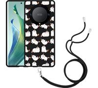 Cazy Chaîne de portable Housse noire Compatible avec Honor Magic5 Lite Licorne-Chat