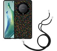 Cazy Chaîne de portable Housse noire Compatible avec Honor Magic5 Lite Points heureux
