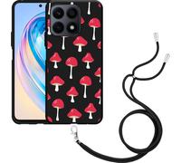 Cazy Chaîne de portable Housse noire Compatible avec Honor X8a Champignons