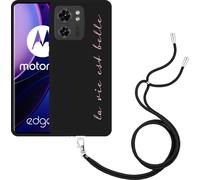 Cazy Chaîne de portable Housse noire Compatible avec Motorola Edge 40 La Vie Est Belle