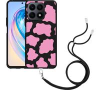 Cazy Chaîne de portable Housse noire Compatible avec Motorola Edge 40 Pro Rose Taches de vache