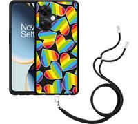 Cazy Chaîne de portable Housse noire Compatible avec OnePlus Nord CE 3 Lite 5G Cœurs d'arc-en-ciel