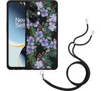 Cazy Chaîne de portable Housse noire Compatible avec OnePlus Nord CE 3 Lite 5G Fleurs lilas