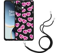 Cazy Chaîne de portable Housse noire Compatible avec OnePlus Nord CE 3 Lite 5G Lunettes de soleil en forme de cœur
