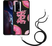 Cazy Chaîne de portable Housse noire Compatible avec Xiaomi Poco F5 Pro Donut Worry