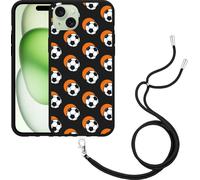Cazy Chaîne de téléphone Étui noir Compatible avec iPhone 15 Plus Football Ombre orange