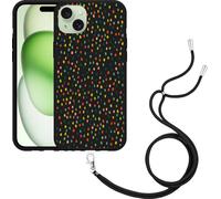 Cazy Chaîne de téléphone Étui noir Compatible avec iPhone 15 Plus Points heureux