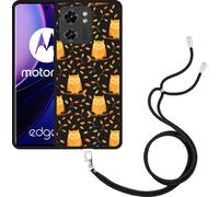 Cazy Chaîne de téléphone Housse noire Compatible avec Motorola Edge 40 hiboux mignons