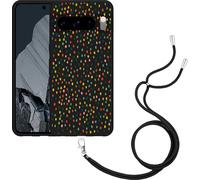 Cazy Chaîne de téléphone Housse noire Compatible avec Pixel 8 Pro Points heureux