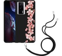 Cazy Chaîne de téléphone Housse noire Compatible avec Xiaomi Poco F5 Pro Branche fleurie