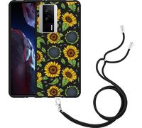 Cazy Chaîne de téléphone Housse noire Compatible avec Xiaomi Poco F5 Pro Tournesols