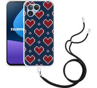 Cazy Chaîne de téléphone portable Coque Compatible avec Fairphone 5 Coeurs tricotés