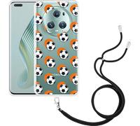 Cazy Chaîne de téléphone portable Coque Compatible avec Honor Magic5 Pro Football Orange Ombre