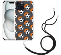 Cazy Chaîne de téléphone portable Coque Compatible avec iPhone 15 Football Orange Ombre