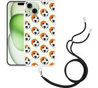 Cazy Chaîne de téléphone portable Coque Compatible avec iPhone 15 Plus Football Orange Ombre