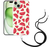 Cazy Chaîne de téléphone portable Coque Compatible avec iPhone 15 Plus Pastèque