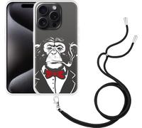 Cazy Chaîne de téléphone portable Coque Compatible avec iPhone 15 Pro Chimpanzé-Smoking