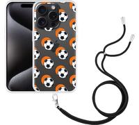 Cazy Chaîne de téléphone portable Coque Compatible avec iPhone 15 Pro Football Ombre Orange