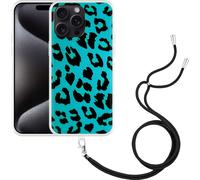 Cazy Chaîne de téléphone portable Coque Compatible avec iPhone 15 Pro Max Vert Léopard Noir