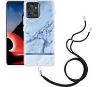 Cazy Chaîne de téléphone portable Coque Compatible avec Motorola ThinkPhone Marbre bleu