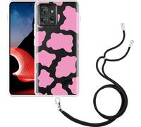 Cazy Chaîne de téléphone portable Coque Compatible avec Motorola ThinkPhone Rose Taches de vache