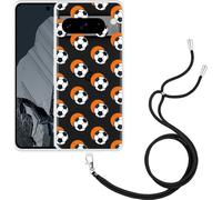 Cazy Chaîne de téléphone portable Coque Compatible avec Pixel 8 Pro Football Orange Ombre