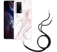 Cazy Chaîne de téléphone portable Coque Compatible avec Xiaomi Poco F5 Pro Marbre blanc rose
