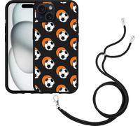 Cazy Chaîne de téléphone portable Coque noire Compatible avec iPhone 15 Football Ombre orange