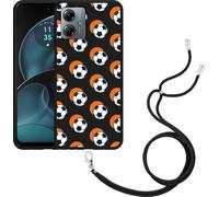 Cazy Chaîne de téléphone portable Coque noire Compatible avec Motorola Moto G14 Football Orange Ombre
