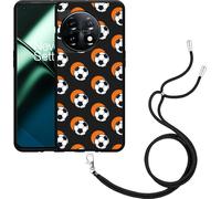 Cazy Chaîne de téléphone portable Coque noire Compatible avec OnePlus 11 Football Orange Ombre