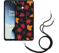 Cazy Chaîne de téléphone portable Coque noire Compatible avec OnePlus Nord CE 3 Lite 5G Feuilles d'automne
