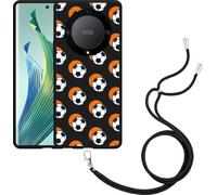 Cazy Chaîne de téléphone portable Housse noire Compatible avec Honor Magic5 Lite Football Ombre orange
