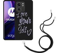 Cazy Chaîne de téléphone portable Housse noire Compatible avec Motorola Edge 40 Aime-toi toi-même