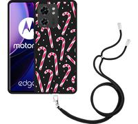 Cazy Chaîne de téléphone portable Housse noire Compatible avec Motorola Edge 40 cannes à sucre
