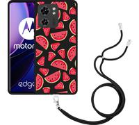 Cazy Chaîne de téléphone portable Housse noire Compatible avec Motorola Edge 40 Pastèque