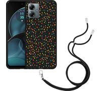 Cazy Chaîne de téléphone portable Housse noire Compatible avec Motorola Moto G14 Points heureux