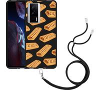 Cazy Chaîne de téléphone portable Housse noire Compatible avec Xiaomi Poco F5 Pro Sandwiches Fricandelle