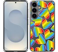 Cazy Coque compatible avec Samsung Galaxy S25 Plus Coque en Silicone – Coeurs arc-en-ciel