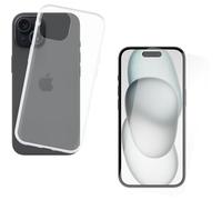 Cazy Coque et Verre Trempé Compatible avec iPhone 15 - Contenir 1 Coque Silicone + 1 Protection écran -Transparant