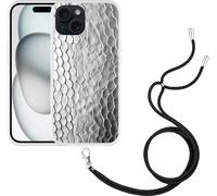 Cazy Étui avec cordon adapté à l'iPhone 15 Étui avec cordon - Silver Snake Texture