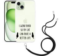 Cazy Étui pour chaîne de téléphone portable Compatible avec iPhone 15 Plus Chat royal - noir
