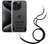 Cazy Étui pour chaîne de téléphone portable Compatible avec l'iPhone 15 Pro Chat royal - noir