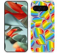 Cazy Housse adaptée à Google Pixel 9 Pro XL Housse en silicone - Cœurs d'arc-en-ciel