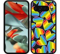 Cazy Housse adaptée à Google Pixel 9 Pro XL Housse en silicone Noir - Cœurs d'arc-en-ciel