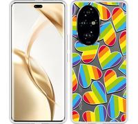 Cazy Housse adaptée à Honor 200 Pro Housse en silicone - Cœurs d'arc-en-ciel